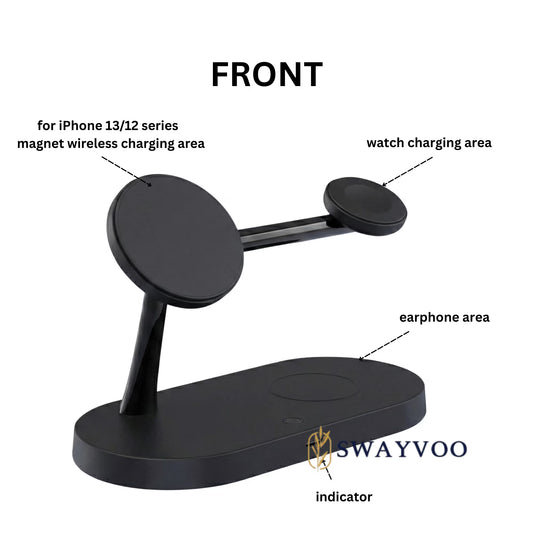 3-In-1 Wireless Charging Station, up to 15W Fast Wireless Charger for Compatible Iphone, Apple Watch and Airpods, Magnetic Phone Stand Black