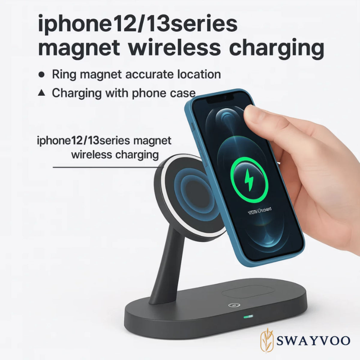 3-In-1 Wireless Charging Station, up to 15W Fast Wireless Charger for Compatible Iphone, Apple Watch and Airpods, Magnetic Phone Stand Black