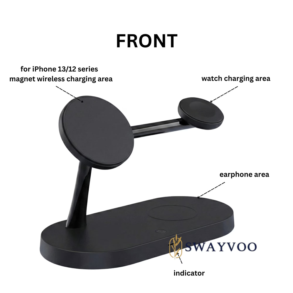 3-In-1 Wireless Charging Station, up to 15W Fast Wireless Charger for Compatible Iphone, Apple Watch and Airpods, Magnetic Phone Stand Black