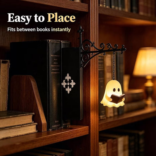 Library Lantern-Decorative Bookshelf Lighting, Vintage Fantasy Book Nook Lamp, Magic Reading Light for Bookworms with Ghost Charm, Portable Shelf Decor, 9.8*9.3 In