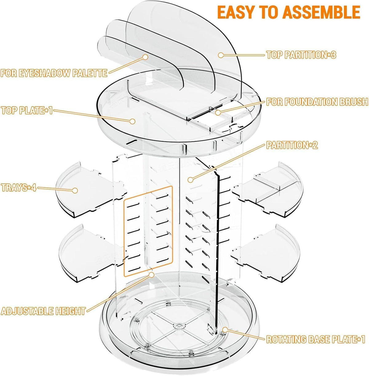 360 Rotating Makeup Organizer for Vanity,Bathroom Counter,Adjustable Spinning Skincare Organizers,Cosmetic Display Cases and Makeup Holder for Palette,Eyeshadow,Brush,Perfume Organizer,Clear