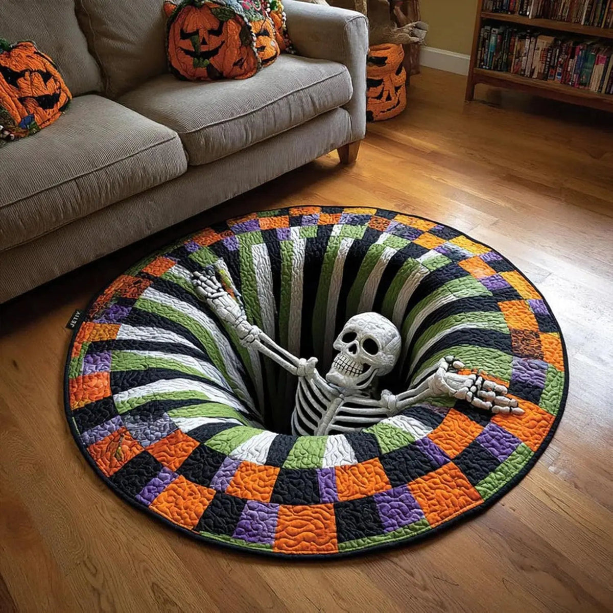 3D Illusion Halloween Rug - Skeleton Hole design